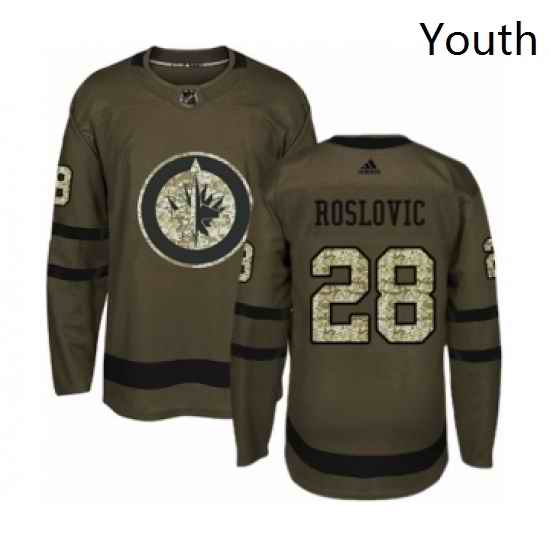 Youth Adidas Winnipeg Jets 28 Jack Roslovic Authentic Green Salute to Service NHL Jersey